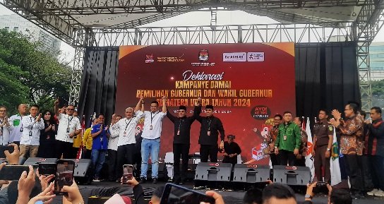Deklarasi Kampanye Damai untuk Pemilihan Gubernur dan Wakil Gubernur Sumatera Utara tahun 2024 digelar di Lapangan Benteng, Medan, pada Selasa (24/9). Acara ini menjadi langkah awal dalam tahapan kampanye yang akan berlangsung mulai 25 September hingga 23 November 2024. (seputaranindonesia.com/Istimewa)