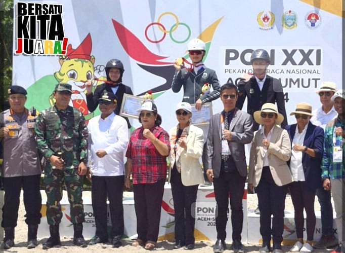 Nusrtdinov Zayan Fatih atlet berkuda Sumatera Utara (Sumut) mampu menyumbang satu emas dari Berkuda Equestrian nomor Lompat Rintangan Individu Kelas 110 cm pada Pekan Olahraga Nasional (PON) XXI 2024 yang digelar di Jericho Stable, Serdang Bedagai (Sergai), Sumatera Utara (Sumut), Kamis (19/9/2024) siang. (seputaranindonesia.com/Istimewa)