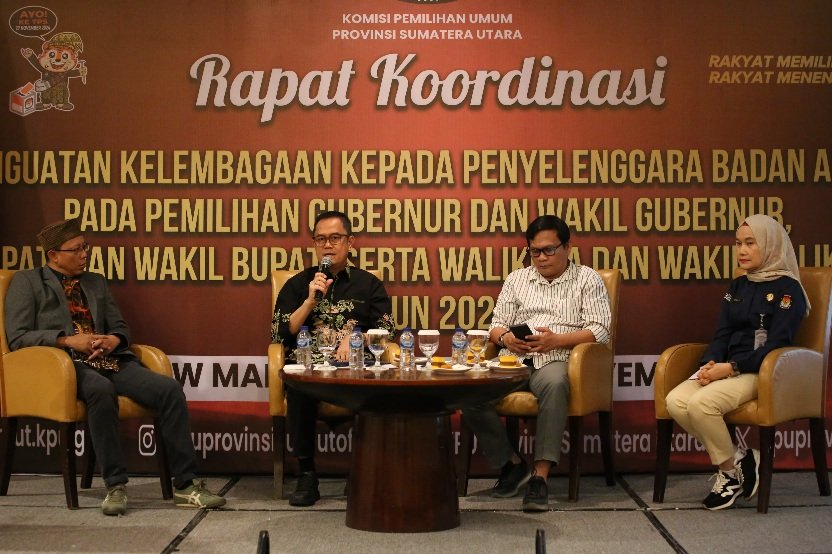 KPU Provinsi Sumatera Utara mengadakan Rapat Koordinasi Penguatan Kelembagaan untuk Penyelenggara Badan Adhoc pada Pemilihan Gubernur, Wakil Gubernur, Bupati, Wakil Bupati, Walikota, dan Wakil Walikota di Hotel JW Marriott, Medan, Sabtu (16/11/2024).