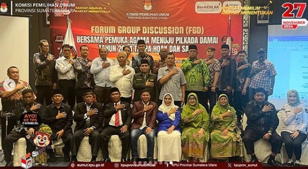 Komisi Pemilihan Umum (KPU) Provinsi Sumatera Utara menggelar Forum Group Discussion (FGD) dengan tema "Menuju Pilkada Damai 2024 Tanpa Hoax dan SARA" pada Kamis (7/11/2024) di Hotel Grand Mercure, Medan. (seputaranindonesia.com/Istimewa)