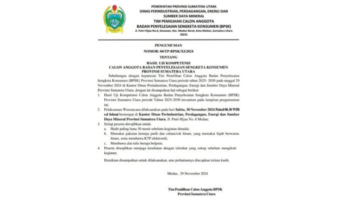 Kadisperindag Sumut: Tidak Ada Kroni, Seleksi BPSK Sesuai Aturan!