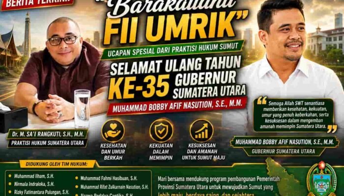 Dr. M. Sa’i Rangkuti Ucapkan Barakallahu Fii Umrik kepada Gubernur Sumut Bobby Nasution, Doakan Sehat dan Sukses Memimpin